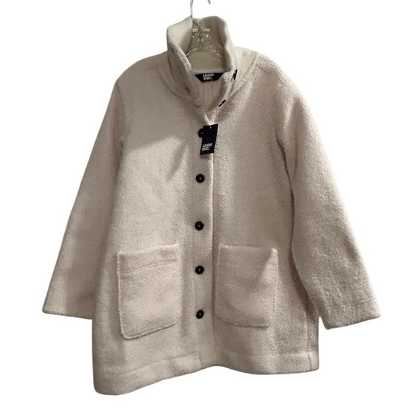 Lands' End Women's Ivory Sherpa Teddy Coat L petite Winter Overcoat - Picture 6 of 15